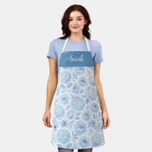 Blaue weiße Aquarell-Blumenmuster mit individuelle Schürze
