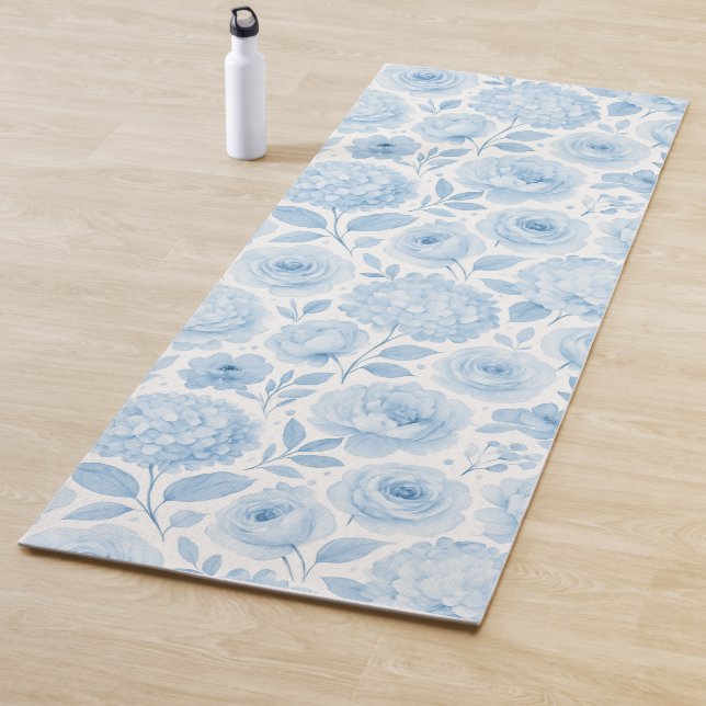 Blaue weiße Aquarell-Blumenmuster Yogamatte (Beispiel)