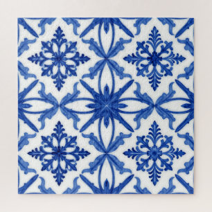 Blaue weiße Azulejo-Fliesen-Blumenmuster