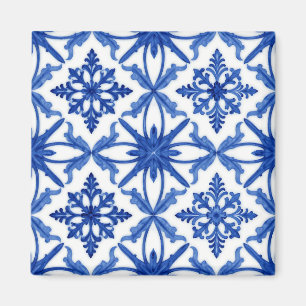 Blaue weiße Azulejo-Fliesen-Blumenmuster Magnet