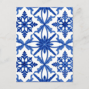 Blaue weiße Azulejo-Fliesen-Blumenmuster Postkarte