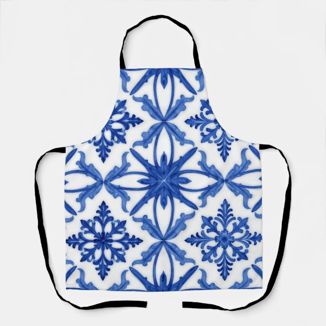 Blaue weiße Azulejo-Fliesen-Blumenmuster Schürze (Vorderseite)