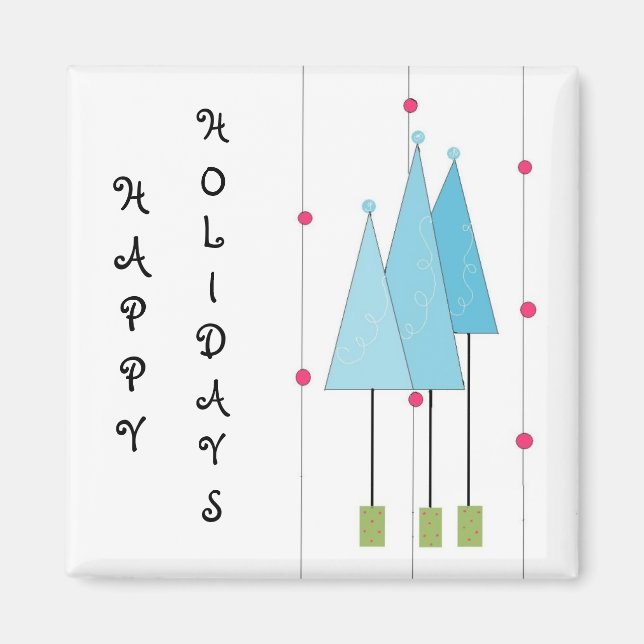 Blaue Weiße Bäume Magnet (Vorne)