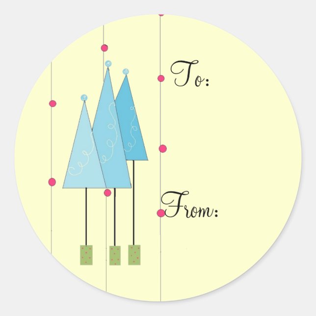 Blaue Weiße Bäume Runder Aufkleber (Vorderseite)