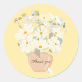 Blaue weiße Blume Bouquet Pink Vase Danke Runder Aufkleber