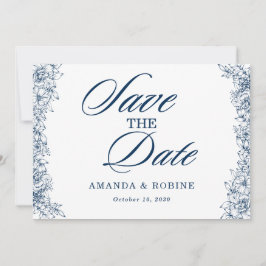 Blaue weiße Blume Elegant Save the Date einfach