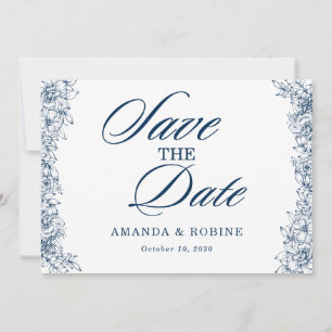 Blaue weiße Blume Elegant Save the Date einfach