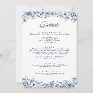 Blaue weiße Blume Elegante Details Einschließkarte Einladung