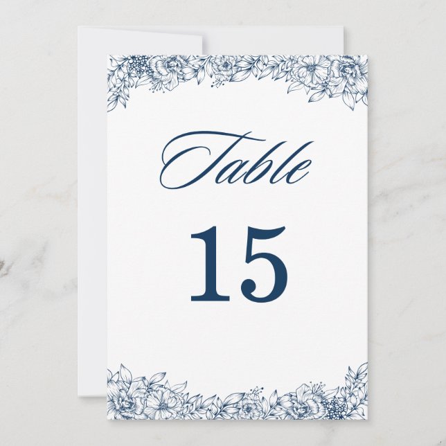 Blaue weiße Blume Elegante Hochzeiten Tischnummern (Vorderseite)