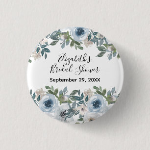Blaue weiße Blumen-Aquarell-Junggesellinnenabschie Button