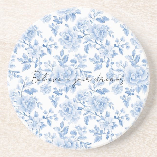 Blaue Weiße Blumen Getränkeuntersetzer (Vorne)