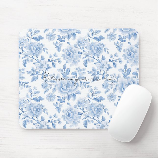 Blaue Weiße Blumen Mousepad (Mit Mouse)