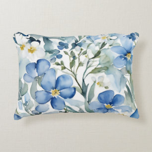 Blaue Weiße Blumen Wasserfarbe Chic Dekokissen
