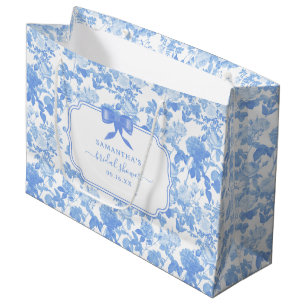 Blaue Weiße Blumenrosen Chinoiserie Brautschauer Große Geschenktüte