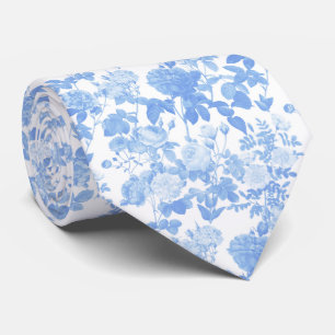 Blaue weiße Blumenrosen französisches Chinoiserie- Krawatte