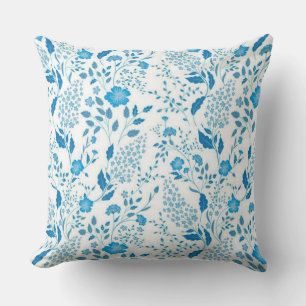 Blaue weiße Blumenstickerei Stil Muster   Kissen