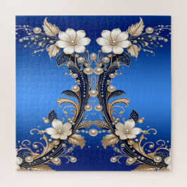 Blaue weiße Blumenverzierung Jigsaw-Puzzle