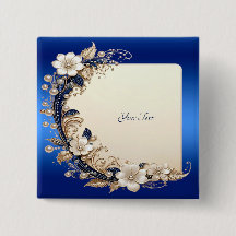 Blaue weiße Blumenverzierung Knopf