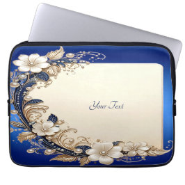 Blaue weiße Blumenverzierung Laptop-Hülle Laptopschutzhülle