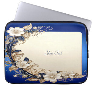 Blaue weiße Blumenverzierung Laptop-Hülle Laptopschutzhülle