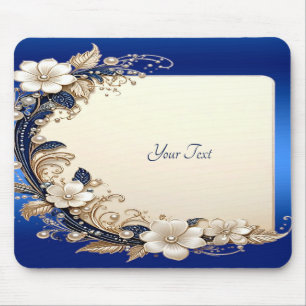 Blaue weiße Blumenverzierung Mauspad