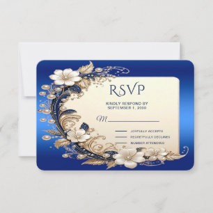 Blaue weiße Blumenverzierung RSVP-Karte RSVP Karte