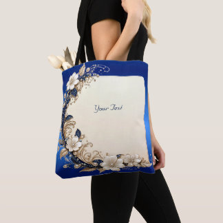 Blaue Weiße Blumenverzierung Tote Bag Tasche