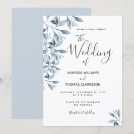 Blaue, weiße, botanische Hochzeit Einladung