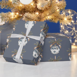 Blaue Weiße Champagner Gold Ornamente Weihnachten Geschenkpapier