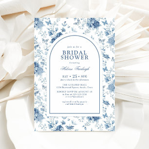 Blaue weiße Chinoiserie-Blumen-Brautparty Einladung