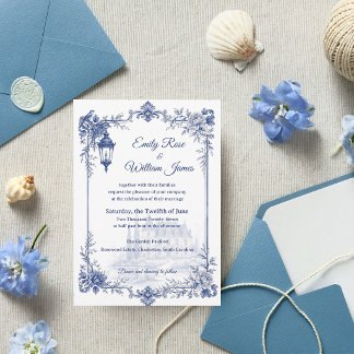 Blaue Weiße Chinoiserie-Garten-Blumenhochzeit Einladung