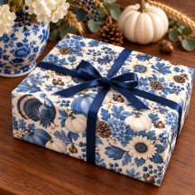 Blaue weiße Chinoiserie Thanksgiving-Puten-Blumen