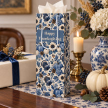 Blaue weiße Chinoiserie Thanksgiving-Puten-Blumen