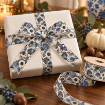 Blaue weiße Chinoiserie Thanksgiving-Puten-Blumen