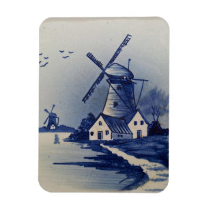 Blaue Weiße Delft Windmühle im Vintage-Stil Magnet