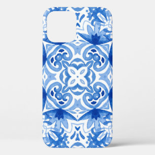 Blaue weiße Fliese, wasserfarbene nahtlose Muster. Case-Mate iPhone Hülle