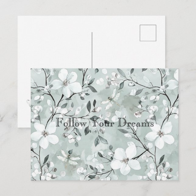 Blaue Weiße Florale Libellen Postkarte (Vorne/Hinten)
