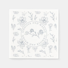 Blaue weiße, florale Monogramm Hochzeitspapierserv Serviette
