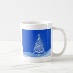 Blaue Weiße Frohe Weihnachten Baum Sterne Nachtlic Kaffeetasse