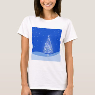 Blaue Weiße Frohe Weihnachten Baum Sterne Nachtlic T-Shirt