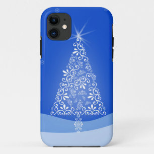 Blaue weiße fröhliche Weihnachtsbaumsterne Nachtli Case-Mate iPhone Hülle
