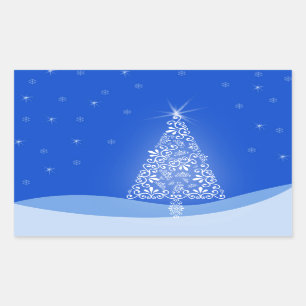 Blaue weiße fröhliche Weihnachtsbaumsterne Nachtli Rechteckiger Aufkleber
