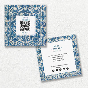 Blaue Weiße Geometrische QR-Code Social Media Icon Quadratische Visitenkarte