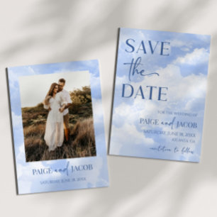 Blaue Weiße Glitzerwolken Träumerische Elegante Ho Save The Date
