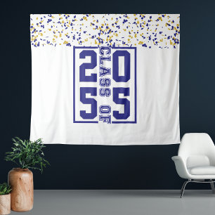 Blaue Weiße Goldene Abschlussklasse der Typografie Wandteppich