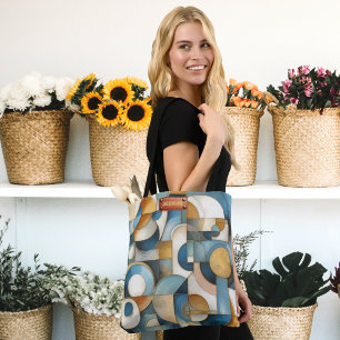 Blaue Weiße Goldene Abstrakte Geometrische Kunst Tasche