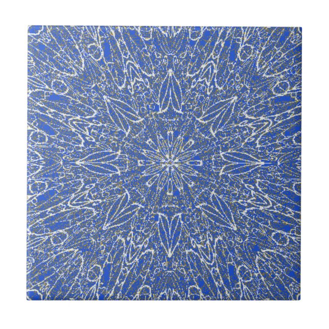 Blaue, weiße goldene geometrische Sternradkonstruk Fliese (Vorderseite)