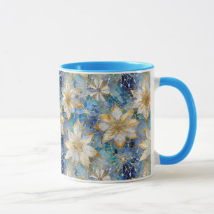 Blaue Weiße Goldene Weihnachtspoinsettien Tasse