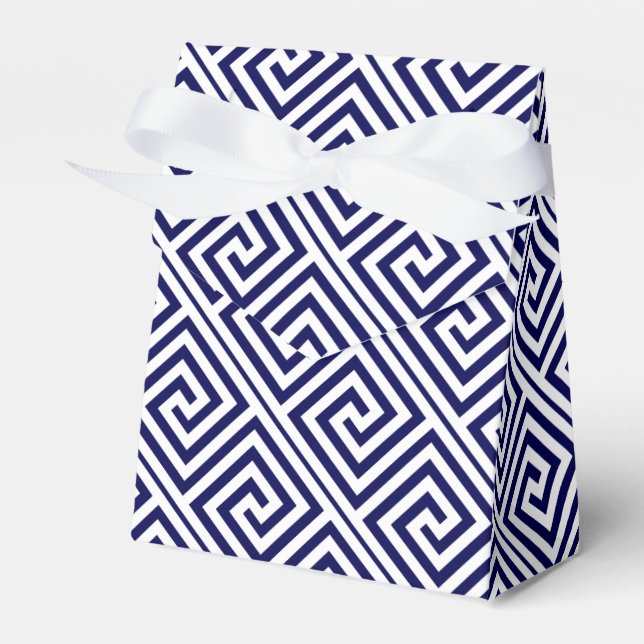 Blaue, weiße griechische Schlüsselmusterhochzeit Geschenkschachtel (Vorderseite)