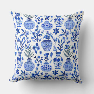 Blaue Weiße Grüne Chinoiserie-Vasenmuster Kissen